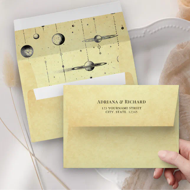 Vintage Celestial Stars Moon Planets Wedding Envelope | Zazzle