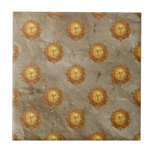 Vintage Celestial Sun Astrology Pattern Ceramic Tile