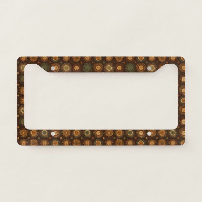Vintage Celestial Sun Face Pattern License Plate Frame (Front)