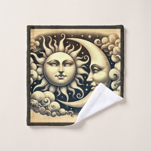 Vintage Celestial Sun  Moon  Bath Towel Set