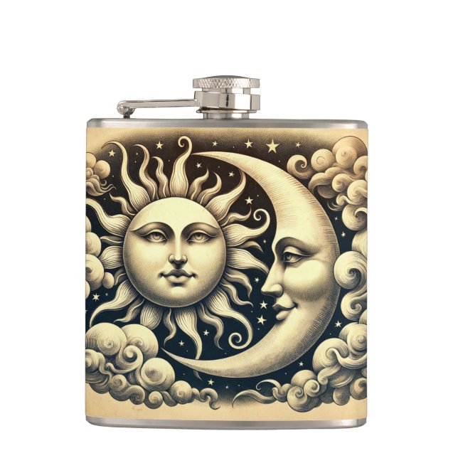 Vintage Celestial Sun & Moon  Flask (Front)