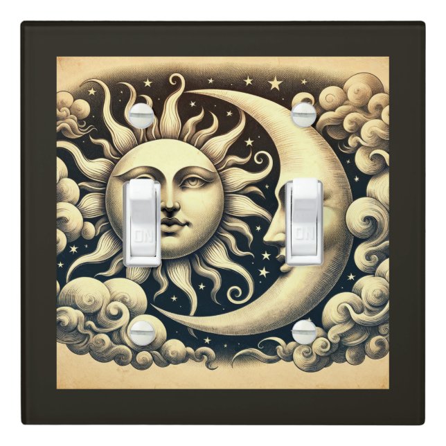 Vintage Celestial Sun & Moon  Light Switch Cover (In Situ)