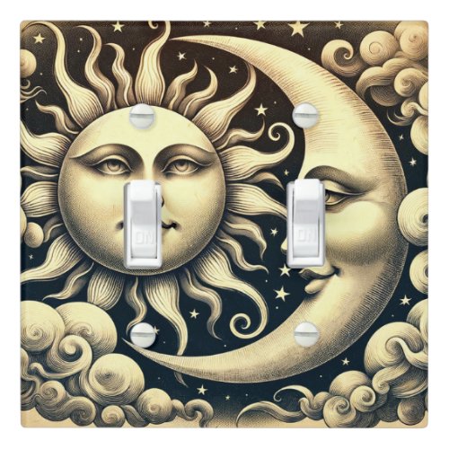 Vintage Celestial Sun  Moon  Light Switch Cover