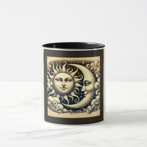 Vintage Celestial Sun  Moon  Mug