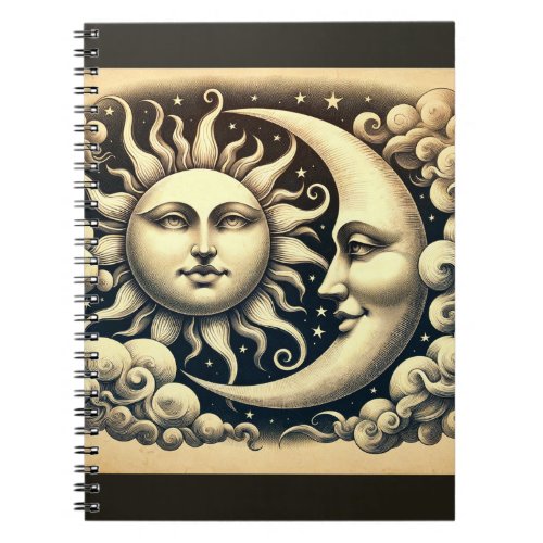 Vintage Celestial Sun  Moon  Notebook