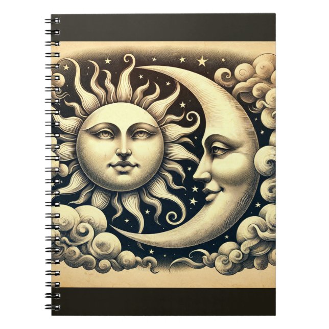 Vintage Celestial Sun & Moon  Notebook (Front)