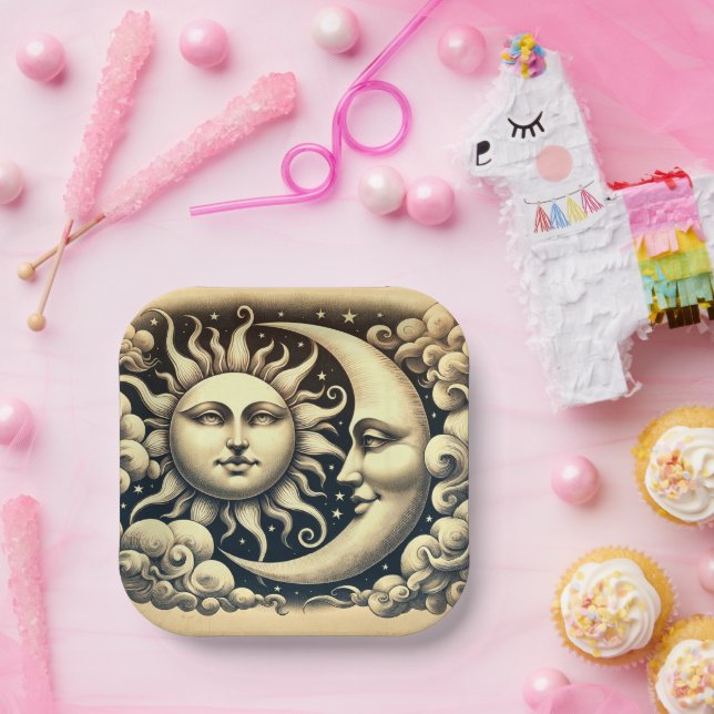 Vintage Celestial Sun & Moon  Paper Plates (Party)