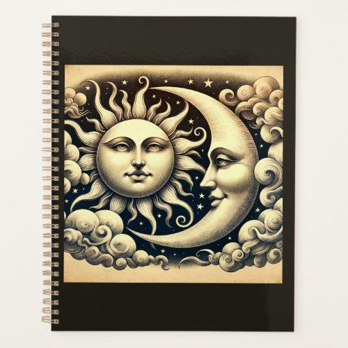 Vintage Celestial Sun  Moon  Planner