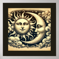 Vintage Celestial Sun & Moon 