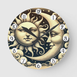Vintage Celestial Sun & Moon  Round Clock