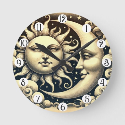 Vintage Celestial Sun  Moon  Round Clock