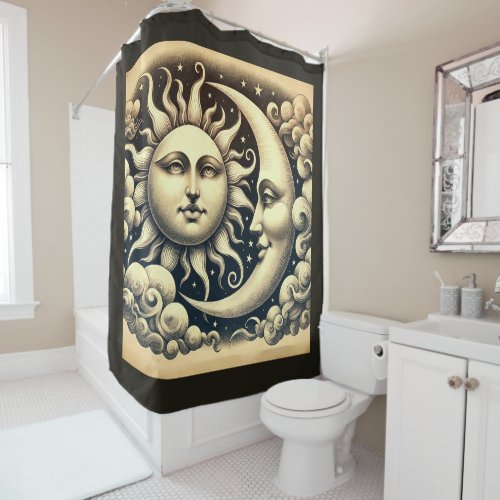 Vintage Celestial Sun  Moon  Shower Curtain