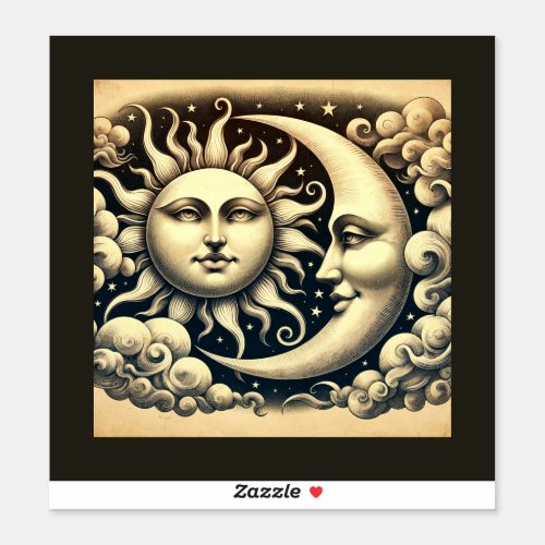 Vintage Celestial Sun  Moon  Sticker