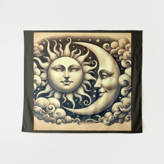 Vintage Celestial Sun & Moon  Tapestry (Front (Horizontal))