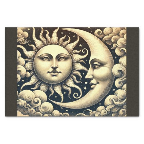 Vintage Celestial Sun  Moon  Tissue Paper