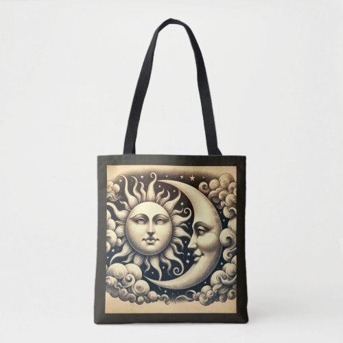 Vintage Celestial Sun  Moon  Tote Bag