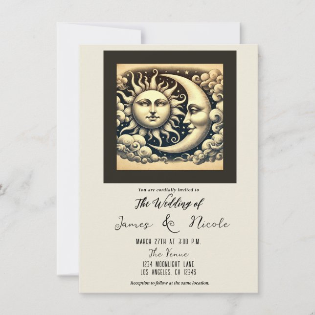 Vintage Celestial Sun & Moon Wedding  Invitation (Front)