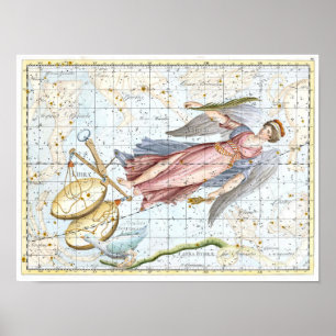 Vintage Celestial Virgo and Libra Constellations Poster