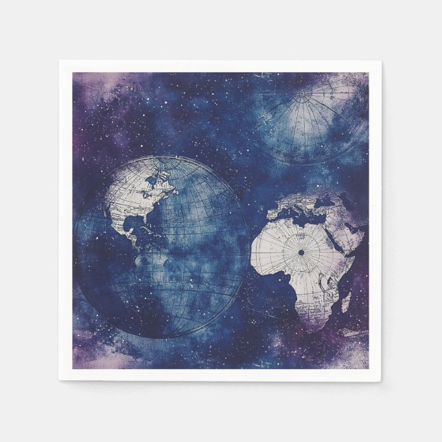Vintage Celestial World Map (2) Napkins (Front)