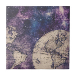 Vintage Celestial World Map (3) Ceramic Tile