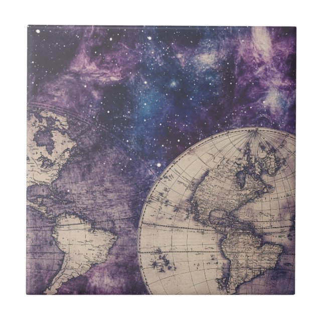 Vintage Celestial World Map (3) Ceramic Tile (Front)
