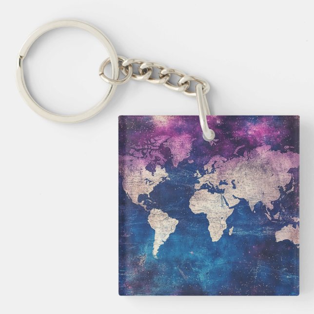 Vintage Celestial World Map (4) Keychain (Front)