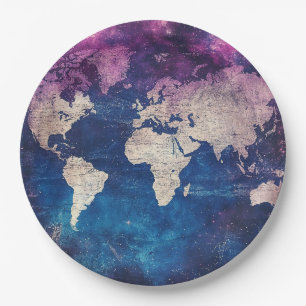 Vintage Celestial World Map (4) Paper Plates