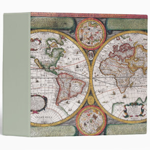 Vintage Celestial World Map with Zodiac Diagrams 3 Ring Binder