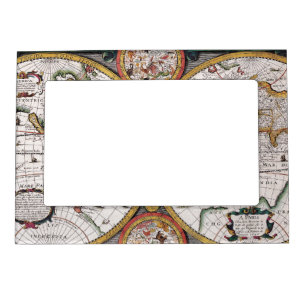 Vintage Celestial World Map with Zodiac Diagrams Magnetic Frame