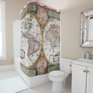 Vintage Celestial World Map with Zodiac Diagrams Shower Curtain