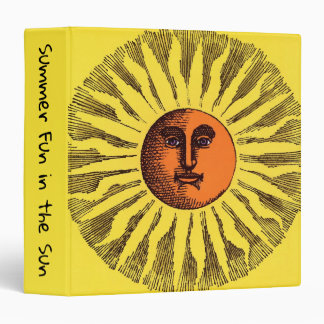Vintage Celestial Yellow Smiling Happy Hippie Sun 3 Ring Binder