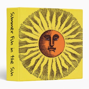 Vintage Celestial Yellow Smiling Happy Hippie Sun 3 Ring Binder by YesterdayCafe at Zazzle
