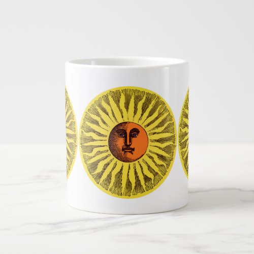 Vintage Celestial Yellow Smiling Happy Hippie Sun Giant Coffee Mug