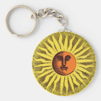 Vintage Celestial Yellow Smiling Happy Hippie Sun Keychain