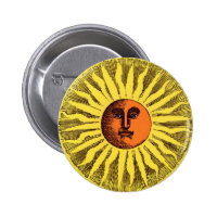Vintage Celestial Yellow Smiling Happy Hippie Sun Pinback Button