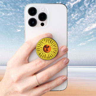 Vintage Celestial Yellow Smiling Happy Hippie Sun PopSocket