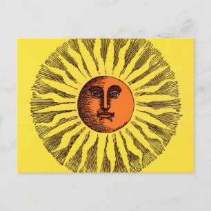 Vintage Celestial Yellow Smiling Happy Hippie Sun Postcard