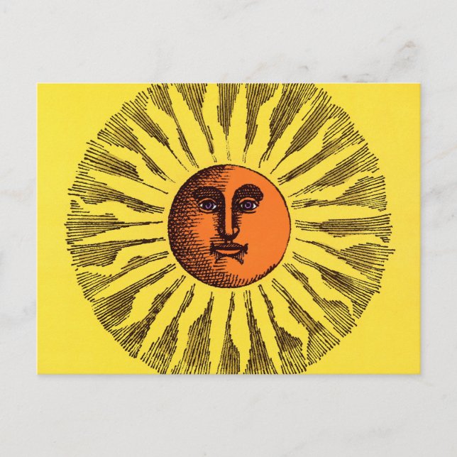 Vintage Celestial Yellow Smiling Happy Hippie Sun Postcard (Front)