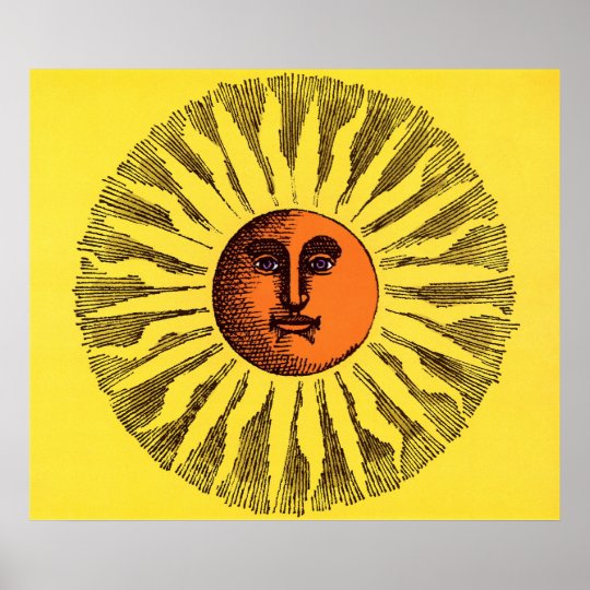Vintage Celestial Yellow Smiling Happy Hippie Sun Poster | Zazzle.com