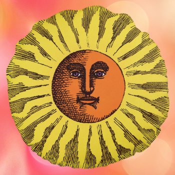Vintage Celestial Yellow Smiling Happy Hippie Sun Round Pillow by YesterdayCafe at Zazzle