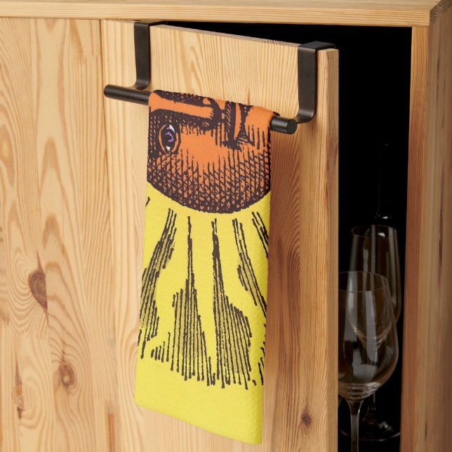 Vintage Celestial Yellow Smiling Happy Hippie Sun Towel (Thirds Fold)