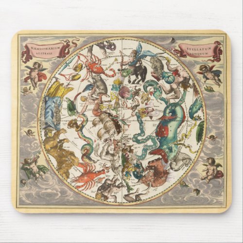 Vintage Celestial Zodiac Star Constellation Map Mouse Pad