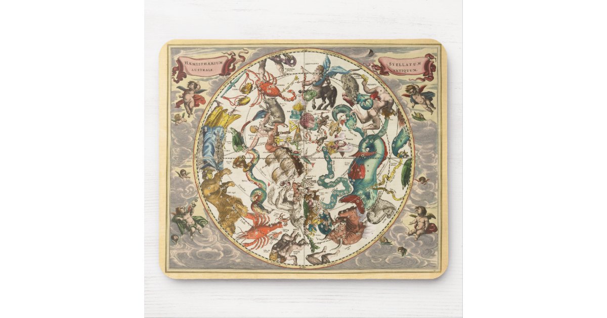 Vintage Celestial Zodiac Star Constellation Map Mouse Pad | Zazzle