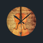 Vintage Cello Round Clock<br><div class="desc">Cello ovelayed with textures and sheet music for an artistic look.</div>
