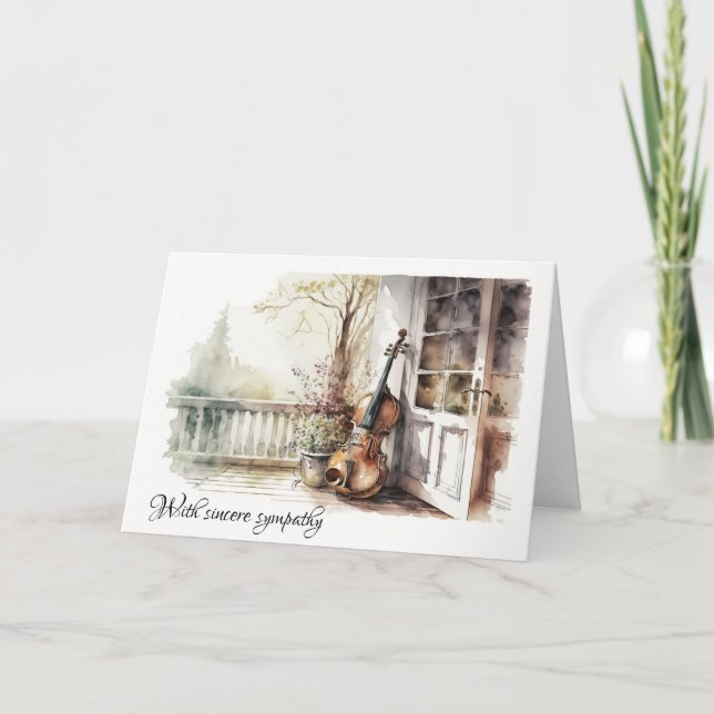 Vintage Cello with Flowers Sympathy Card (Front)