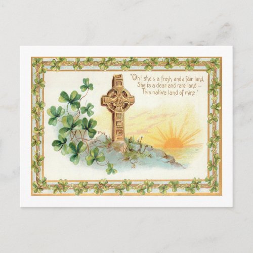 Vintage Celtic Cross and Shamrocks Postcard
