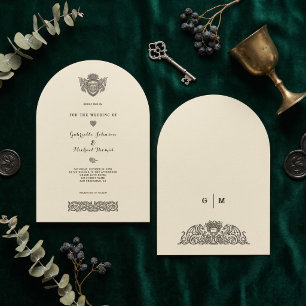 Vintage Celtic Knot Dragon Crest Arch Wedding Invitation