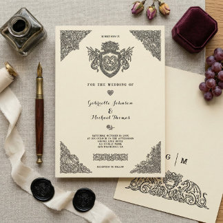 Vintage Celtic Knot Dragon Crest Wedding Invitation