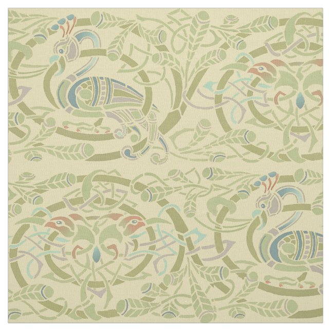 Vintage Celtic Knot Peacock Birds Pattern Frieze Fabric (Swatch)