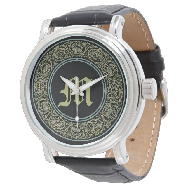 Vintage Celtic Knot Peacock Birds Pattern Frieze Watch (Angled)